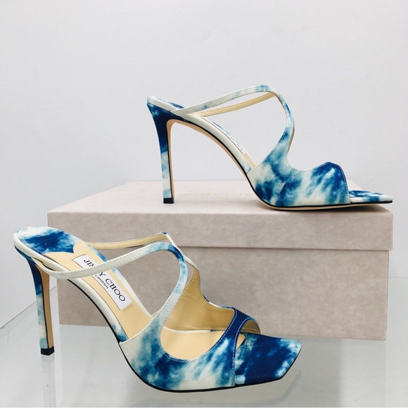 Jimmy Choo ANISE 95 Marbled Denim Women’s heel sandals Size EU 37 US 7 Medium - Picture 6 of 16